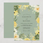 Invitation Mariage aux feuilles d'olive jaune (Devant / Derrière)