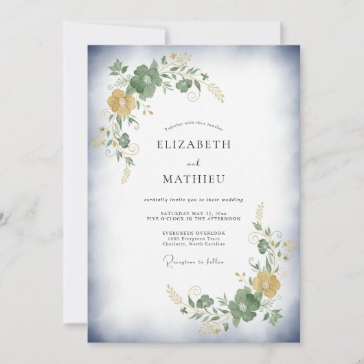 Invitation Mariage aux feuilles d'olive ocre (Devant)