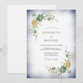 Invitation Mariage aux feuilles d'olive ocre (Devant / Derrière)