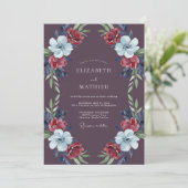 Invitation Mariage aux Feuilles Écarlates de Prune (Debout devant)