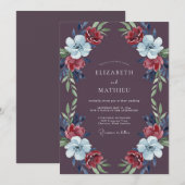 Invitation Mariage aux Feuilles Écarlates de Prune (Devant / Derrière)