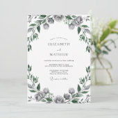 Invitation Mariage aux Feuilles Grises Acier (Debout devant)