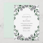 Invitation Mariage aux Feuilles Grises Acier (Devant / Derrière)