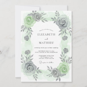 Invitation Mariage aux Feuilles Grises Argentées