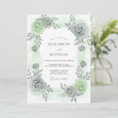 Invitation Mariage aux Feuilles Grises Argentées (Debout devant)