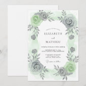 Invitation Mariage aux Feuilles Grises Argentées (Devant / Derrière)