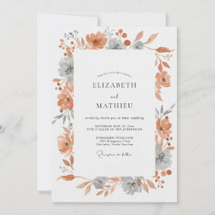 Invitation Mariage aux feuilles grises et terracotta