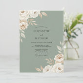 Invitation Mariage aux feuilles grises olive (Debout devant)