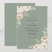 Invitation Mariage aux feuilles grises olive (Devant / Derrière)