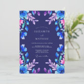 Invitation Mariage aux Feuilles Indigo Magenta (Debout devant)