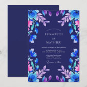 Invitation Mariage aux Feuilles Indigo Magenta (Devant / Derrière)
