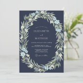 Invitation Mariage aux Feuilles Indigo Navy (Debout devant)