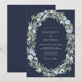 Invitation Mariage aux Feuilles Indigo Navy (Devant / Derrière)