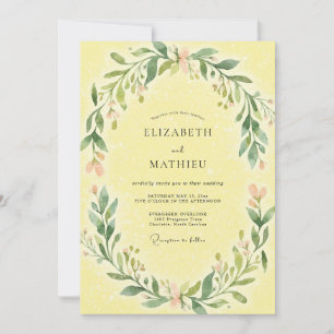 Invitation Mariage aux Feuilles Jaune Pâle Délicat
