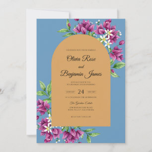 Invitation Mariage aux Feuilles Magenta Ocres