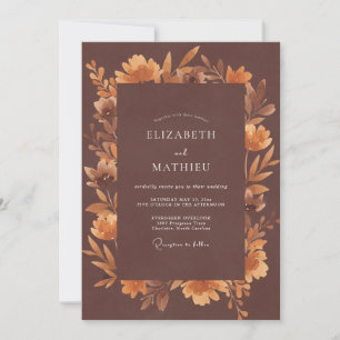 Invitation Mariage aux Feuilles Orange Brûlé