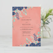 Invitation Mariage aux Feuilles Peintes de Corail (Debout devant)