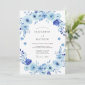 Invitation Mariage aux Feuilles Peintes de Pervenche (Debout devant)