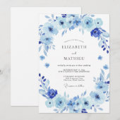 Invitation Mariage aux Feuilles Peintes de Pervenche (Devant / Derrière)