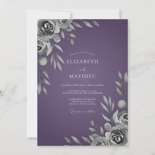 Invitation Mariage aux Feuilles Profondes Violettes (Devant)