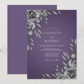 Invitation Mariage aux Feuilles Profondes Violettes (Devant / Derrière)