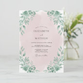 Invitation Mariage aux Feuilles Rose Pâle (Debout devant)