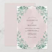 Invitation Mariage aux Feuilles Rose Pâle (Devant / Derrière)