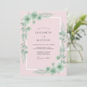 Invitation Mariage aux Feuilles Rose Pastel (Debout devant)