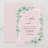 Invitation Mariage aux Feuilles Rose Pastel (Devant / Derrière)