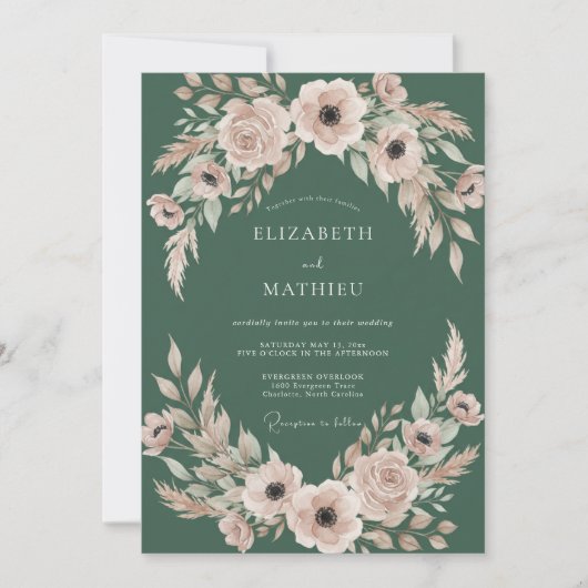 Invitation Mariage aux feuilles roses Hunter Blush (Devant)