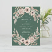 Invitation Mariage aux feuilles roses Hunter Blush (Debout devant)