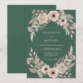 Invitation Mariage aux feuilles roses Hunter Blush (Devant / Derrière)