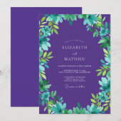 Invitation Mariage aux feuilles sarcelle violette (Devant / Derrière)