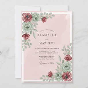 Invitation Mariage aux feuilles succulentes rose tendre