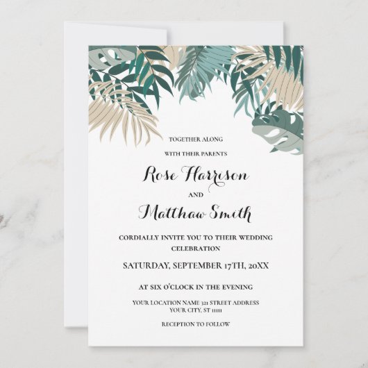 Invitation Mariage aux feuilles tropicales (Devant)