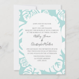 Invitation Mariage aux feuilles tropicales bleues et blanches
