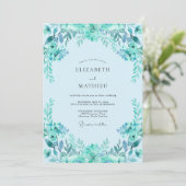Invitation Mariage aux Feuilles Turquoise (Debout devant)