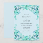 Invitation Mariage aux Feuilles Turquoise (Devant / Derrière)