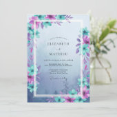 Invitation Mariage aux Feuilles Turquoise Violet (Debout devant)