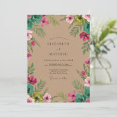 Invitation Mariage aux feuilles vertes et roses (Debout devant)