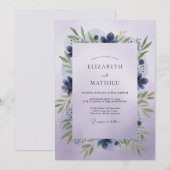 Invitation Mariage aux Feuilles Violettes Indigo (Devant / Derrière)