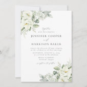 Invitation Mariage aux Fleurs Blanches Luxuriantes et au Feui (Devant)