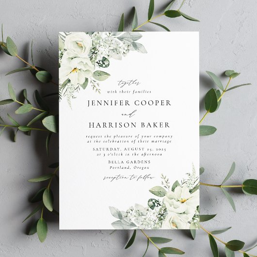 Invitation Mariage aux Fleurs Blanches Luxuriantes et au Feui