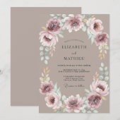 Invitation Mariage aux Fleurs Botaniques Mauves (Devant / Derrière)