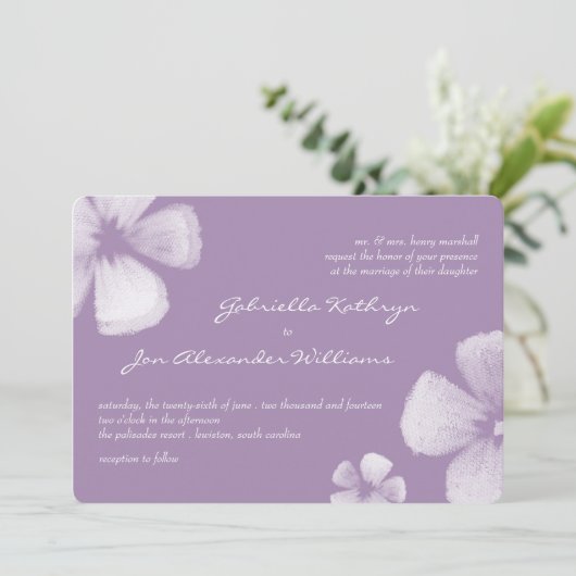 Invitation Mariage aux fleurs d'aquarelle tropicale violet (Debout devant)