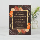 Invitation Mariage aux fleurs d'automne orange brûlé rustique (Debout devant)