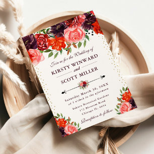 Invitation Mariage aux fleurs d'automne orange et marron