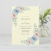 Invitation Mariage aux Fleurs de Bleu Pastel (Debout devant)