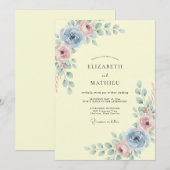 Invitation Mariage aux Fleurs de Bleu Pastel (Devant / Derrière)
