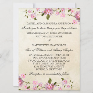 Invitation Mariage aux fleurs de cerisier japonais rose